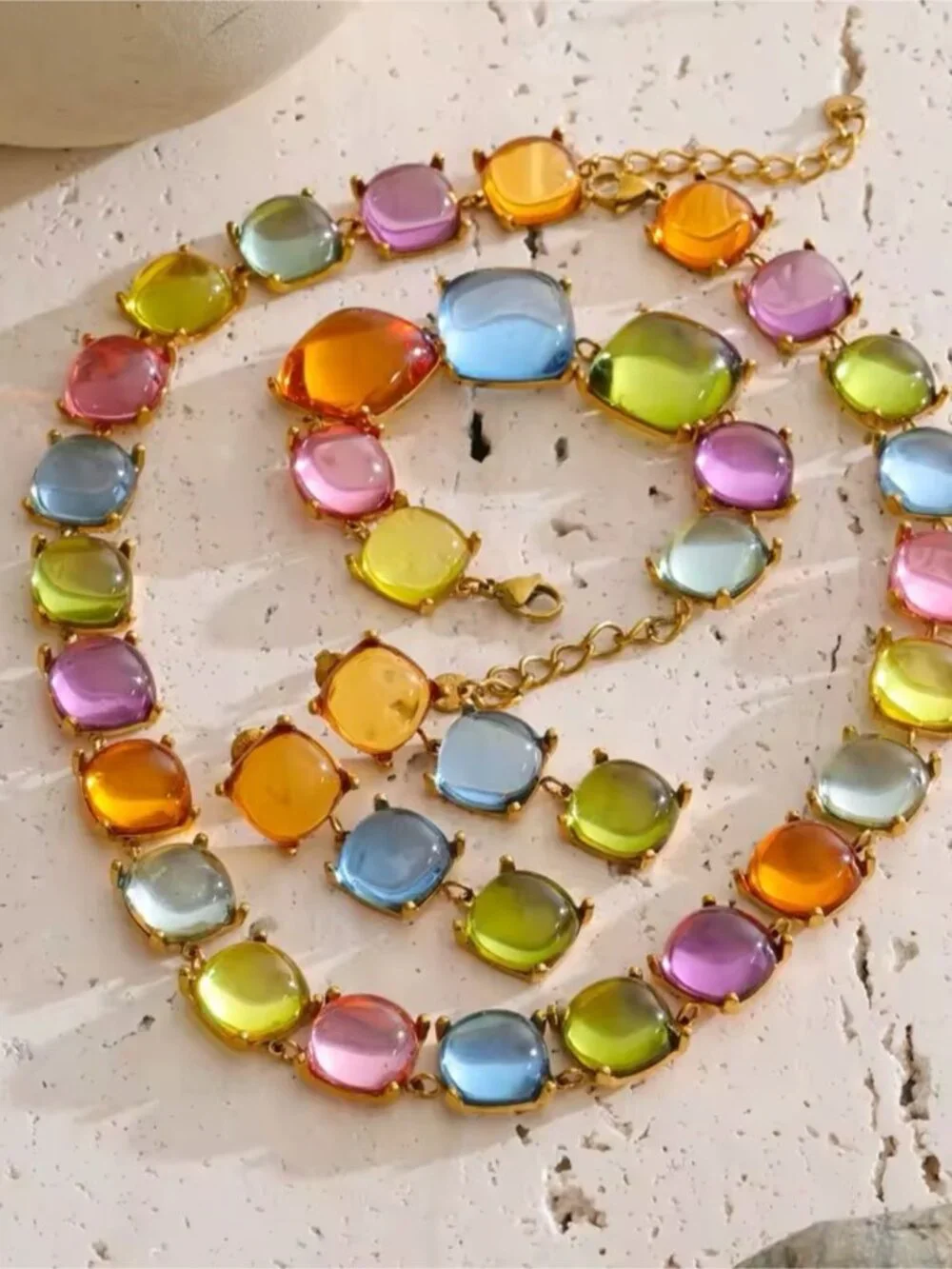 Multicolor Cabochon Necklace, bracelet & Earring Set